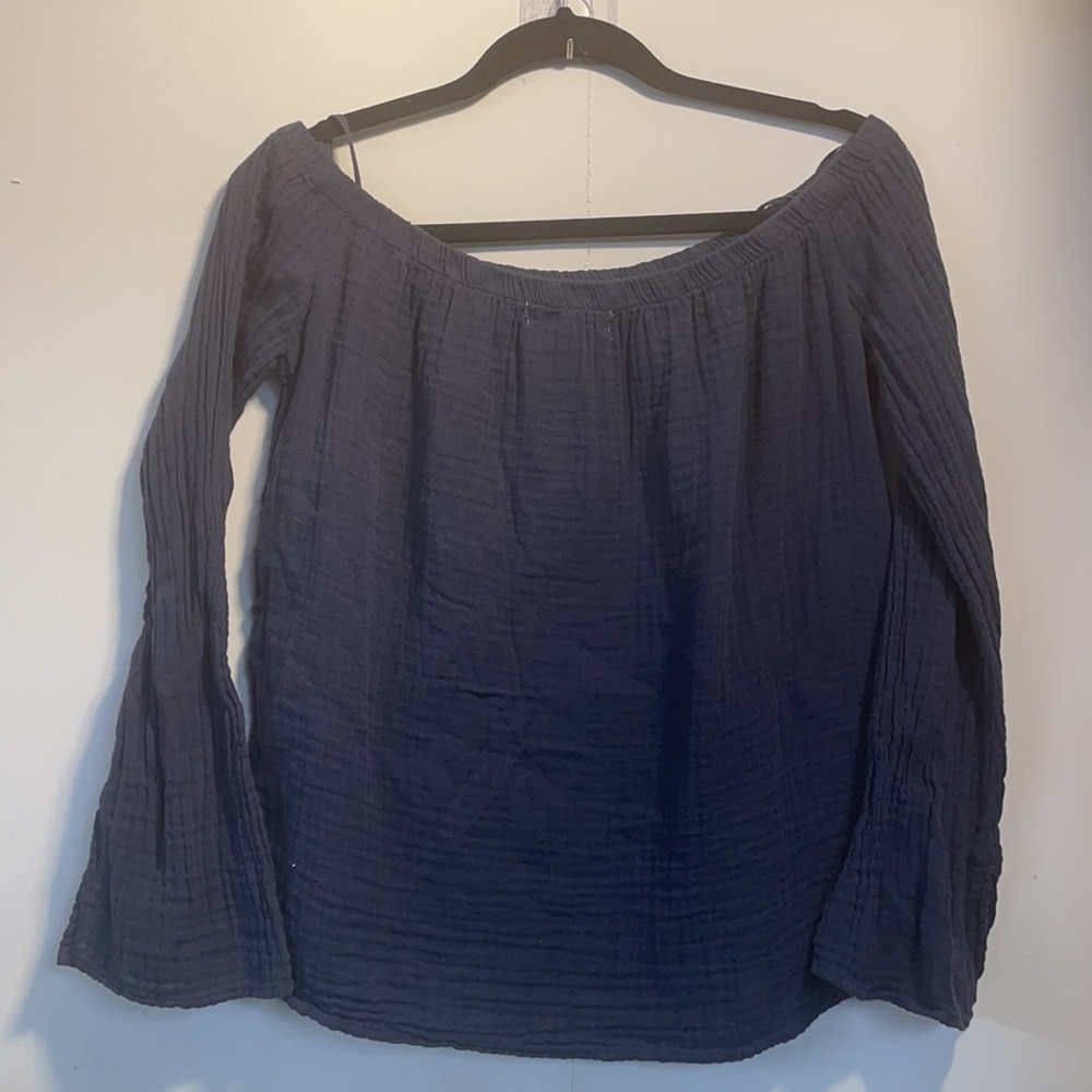 Cloth & Stone Off the Shoulder Blue Cotton Top Small Anthropologie - Picture 5 of 5
